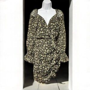 Nasty Gal Floral V-Neck Ruffle Mini Dress Black White Size 18 New with Tags